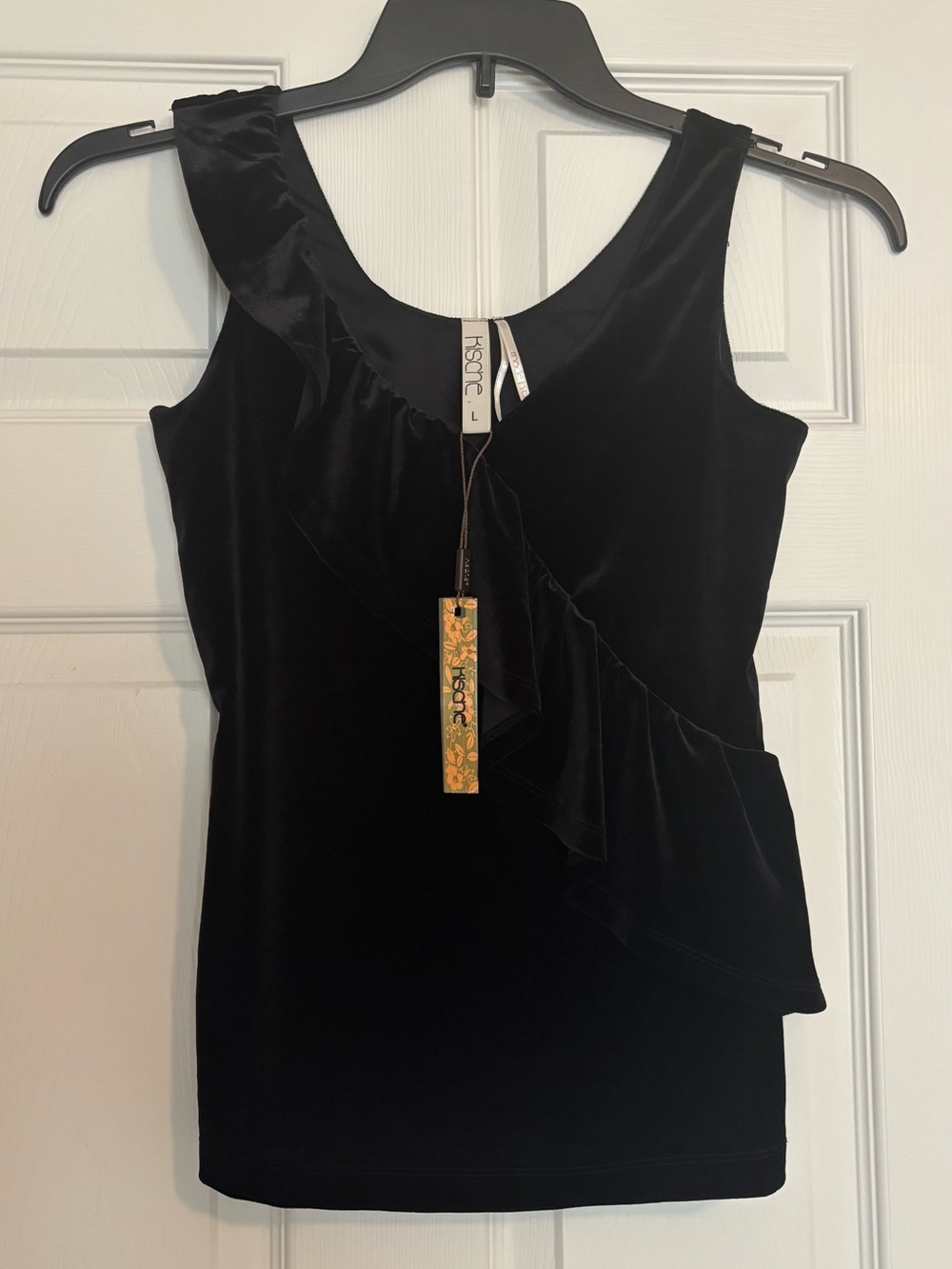 NWT Kische Black Velvet Ruffle Tank Top